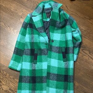 Talbots Green and Black Plaid Trench Coat